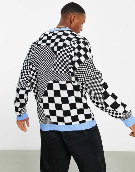 Black and white checkered cardigan sale