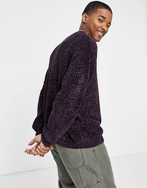  knitted chenille jumper in purple 