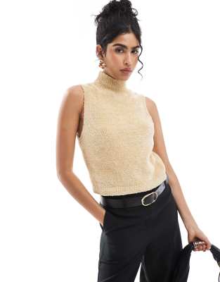 knitted chenille tank in eyelash yarn in gold