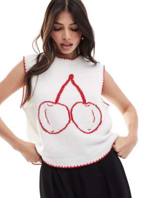 ASOS DESIGN knitted cherry tank top in ivory | ASOS