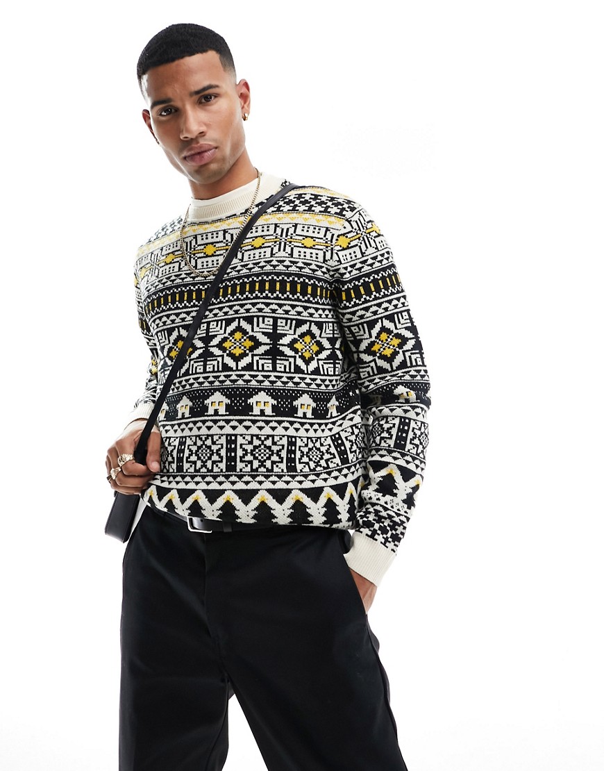 ASOS DESIGN knitted Christmas jumper in black fairisle pattern
