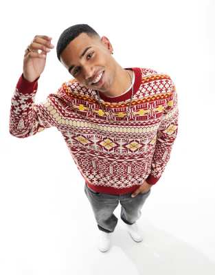 Red Festive Fairisle Print Knit Long Sleeve Jumper