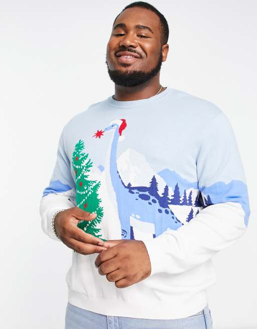 ASOS DESIGN knitted Christmas jumper with dinosaur design