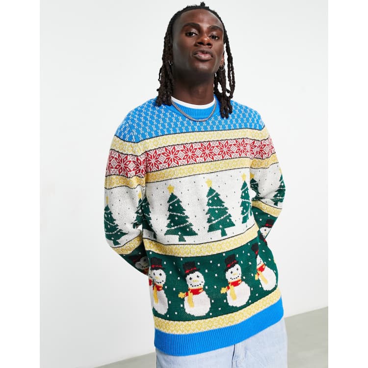 ASOS DESIGN knitted christmas jumper with fair isle snowman design ASOS