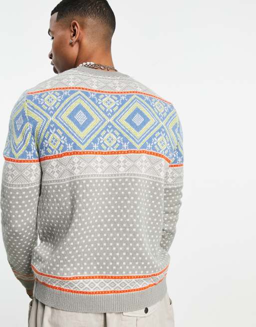 ASOS DESIGN knitted christmas jumper with fairilse design in grey, 2 of 4
