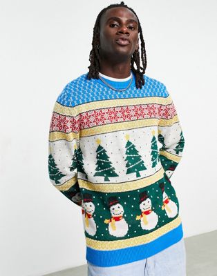 ASOS DESIGN knitted Christmas jumper with fairilse snowman design