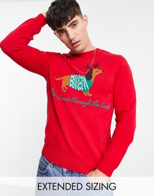 ASOS DESIGN knitted christmas jumper with sausage dog in red