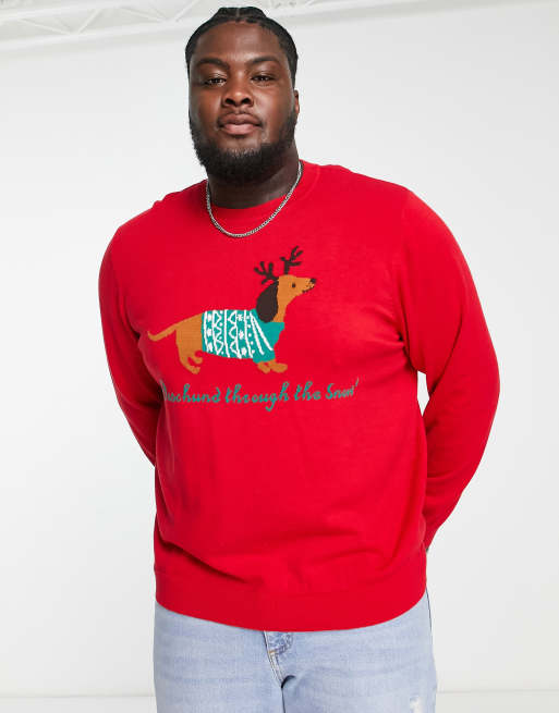 ASOS DESIGN knitted christmas jumper with sausage dog in red, 2 of 4