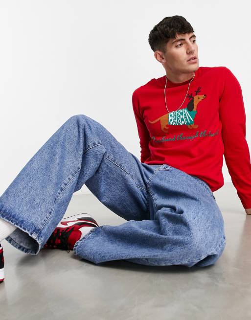 ASOS DESIGN knitted christmas jumper with sausage dog in red, 4 of 4