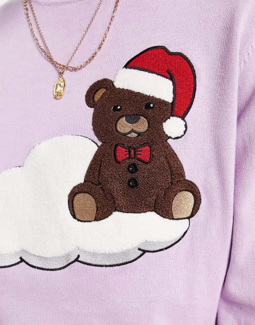 BP Design Teddy Bear Christmas Sweater Size XL Wreath Beaded Embroidered