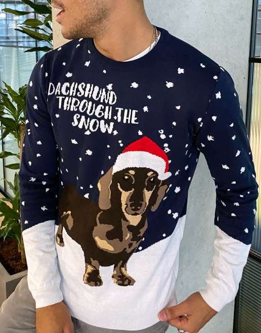 ASOS DESIGN knitted christmas sweater with dachshund design ASOS