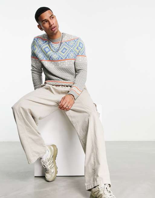 ASOS DESIGN knitted christmas sweater with fairilse design in gray, 4 of 4