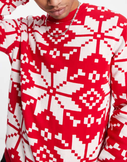 Red and white hot sale snowflake sweater