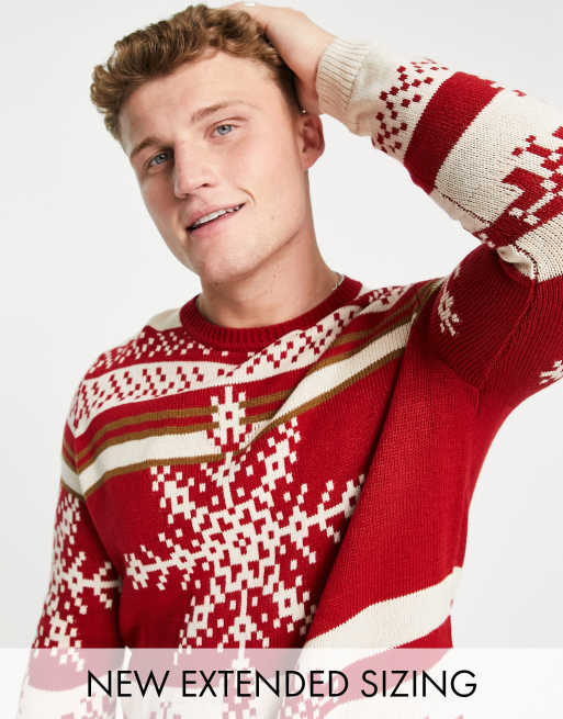 ASOS DESIGN knitted christmas sweater with snowflake design in red