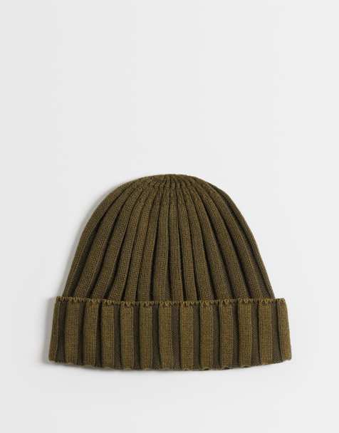 ASOS DESIGN knitted chunky rib mini beanie in khaki - view 1