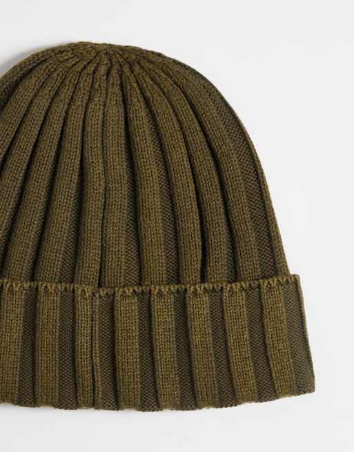 ASOS DESIGN knitted chunky rib mini beanie in khaki, 2 of 3