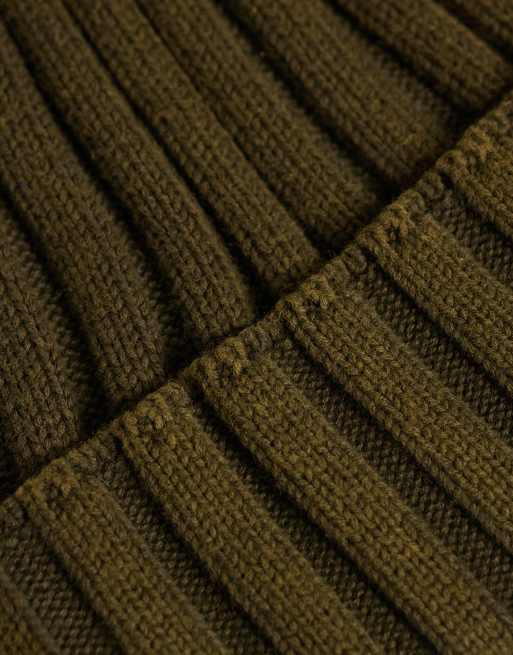 ASOS DESIGN knitted chunky rib mini beanie in khaki, 3 of 3
