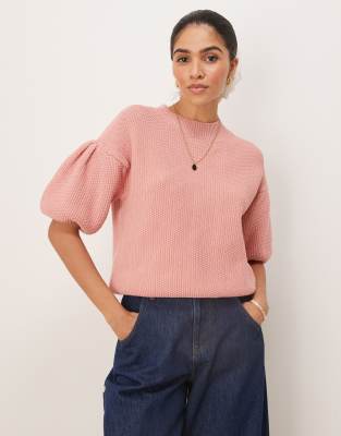 Asos Design Knitted Chunky Stitch Tee In Pink