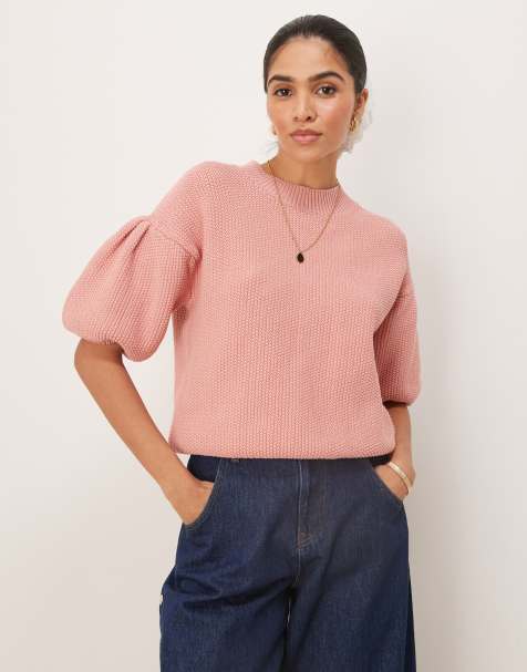 ASOS DESIGN knitted chunky stitch tee in pink - view 1