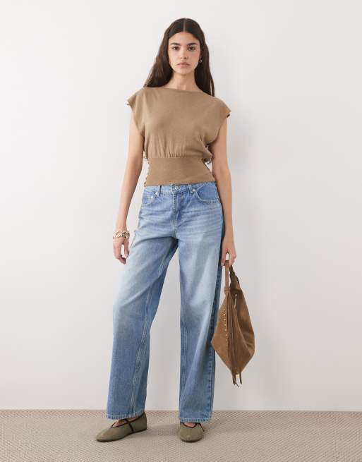ASOS DESIGN knitted cinched jumper in mocha, 2 of 4