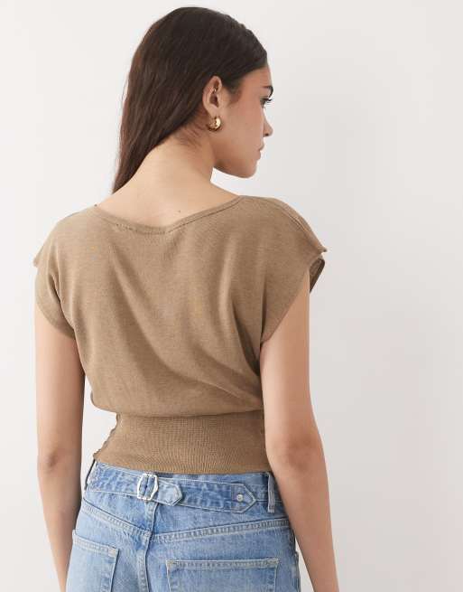ASOS DESIGN knitted cinched jumper in mocha, 4 of 4