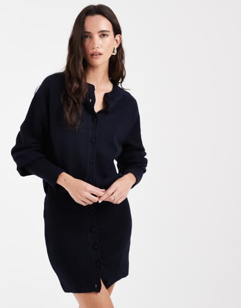 ASOS DESIGN knitted cinched mini dress in navy - view 1