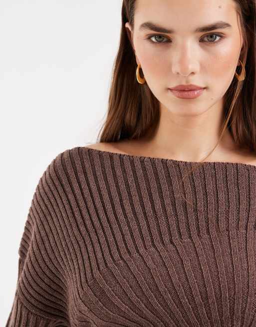 ASOS DESIGN knitted cinched pleated jumper in brown, 2 of 4