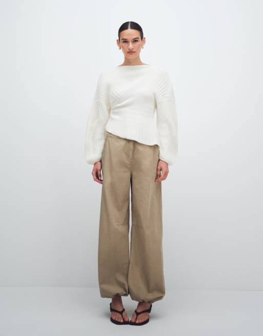 ASOS DESIGN knitted cinched pleated jumper in ecru, 2 of 11