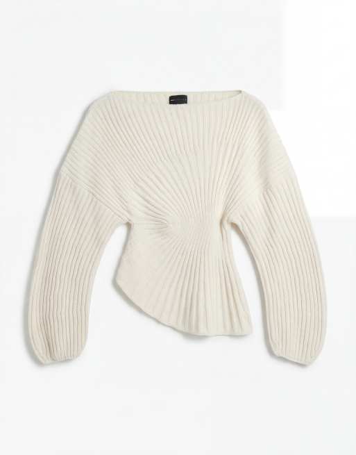 ASOS DESIGN knitted cinched pleated jumper in ecru, 5 of 11