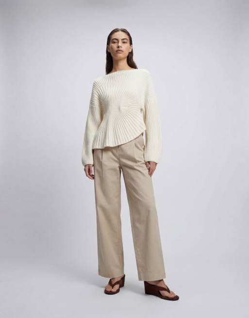 ASOS DESIGN knitted cinched pleated jumper in ecru, 8 of 11