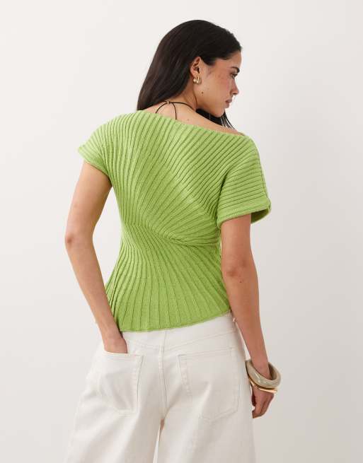 ASOS DESIGN knitted cinched pleated top in green, 4 of 4