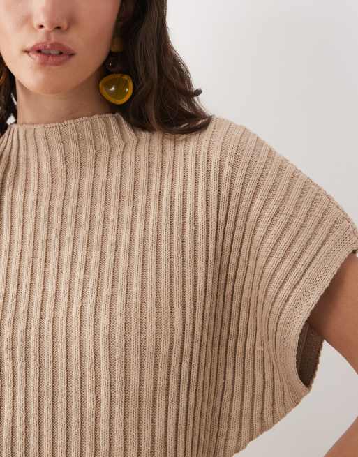 ASOS DESIGN knitted cinched pleated top in stone, 4 of 4