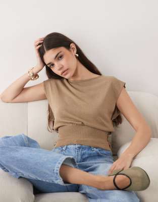 Asos Design Knitted Cinched Sweater In Brown
