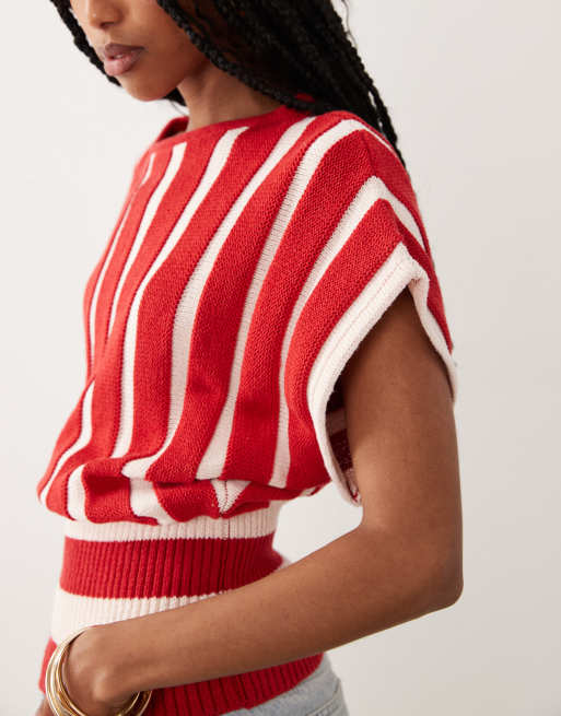 ASOS DESIGN knitted cinched top in red stripe, 3 of 4