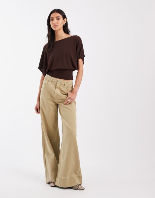 ASOS DESIGN knitted cinched waist top in chocolate brown, 2 of 4