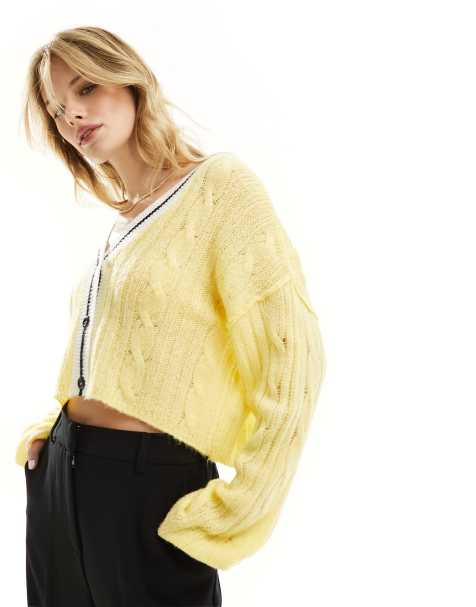 ASOS DESIGN knitted clean cable cardigan in buttermilk - view 1
