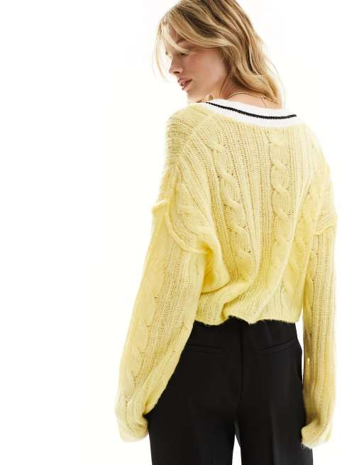 ASOS DESIGN knitted clean cable cardigan in buttermilk, 4 of 4
