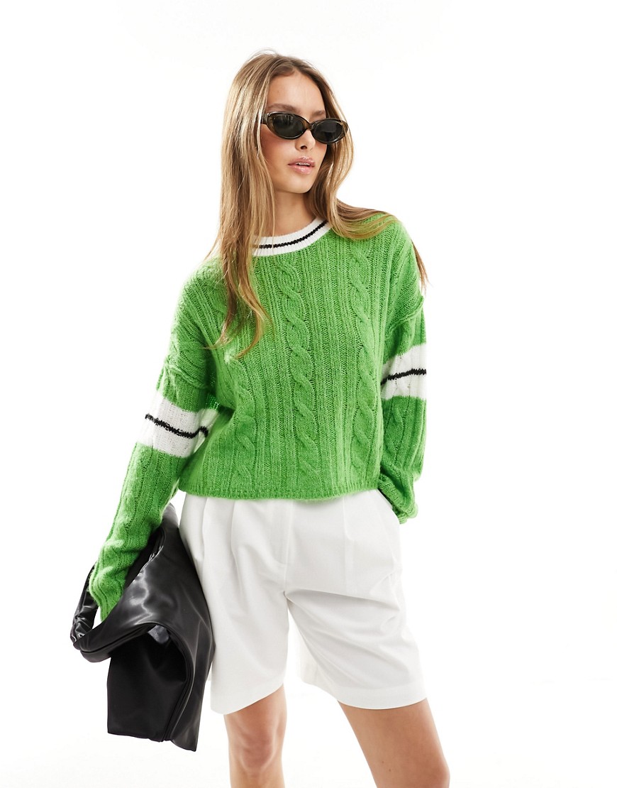 ASOS DESIGN knitted clean cable jumper in green