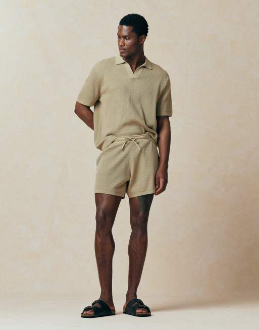 ASOS DESIGN knitted co-ord airtex shorts in stone - STONE, 5 of 5
