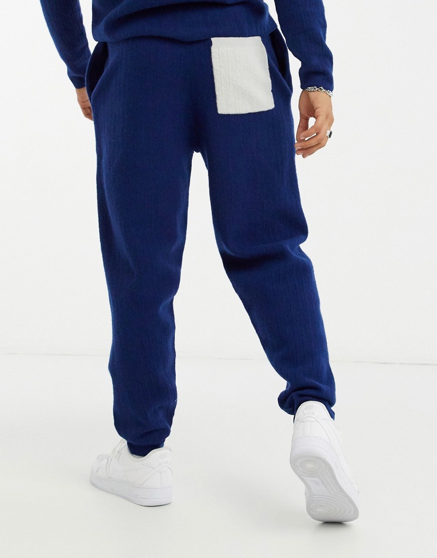 ASOS DESIGN knitted co-ord boiled wool sweatpants in navy