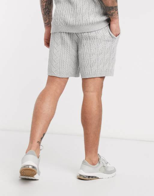 ASOS DESIGN knitted co-ord cable knit shorts in grey