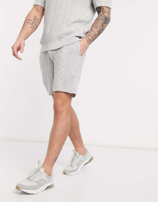 ASOS DESIGN knitted co-ord cable knit shorts in grey