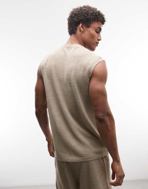  ASOS DESIGN knitted co-ord mesh vest in stone, 4 of 5