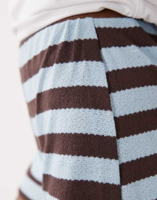 ASOS DESIGN knitted co-ord short in brown and blue stripe, 2 of 5