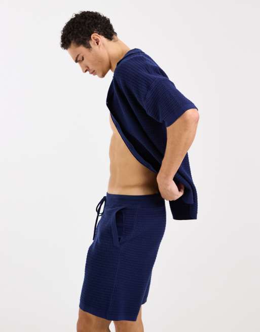 ASOS DESIGN knitted co-ord shorts in navy - NAVY, 3 of 5