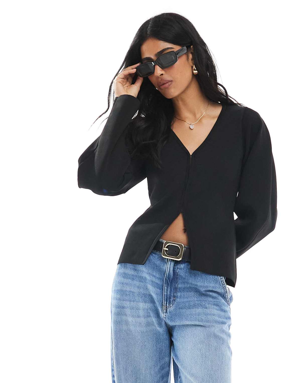 ASOS DESIGN knitted cocoon sleeve cinch cardigan in black