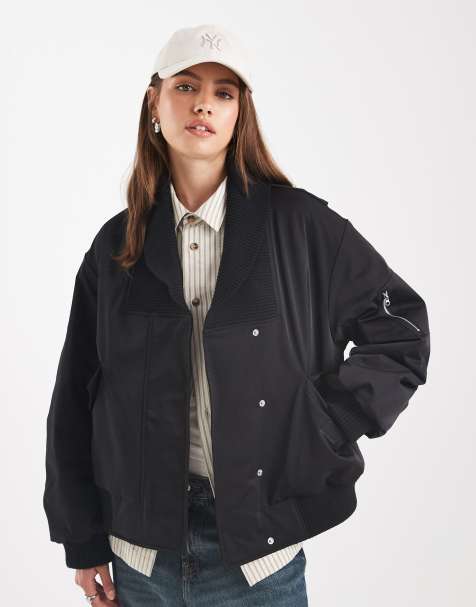 ASOS DESIGN knitted collar bomber jacket in black - view 1