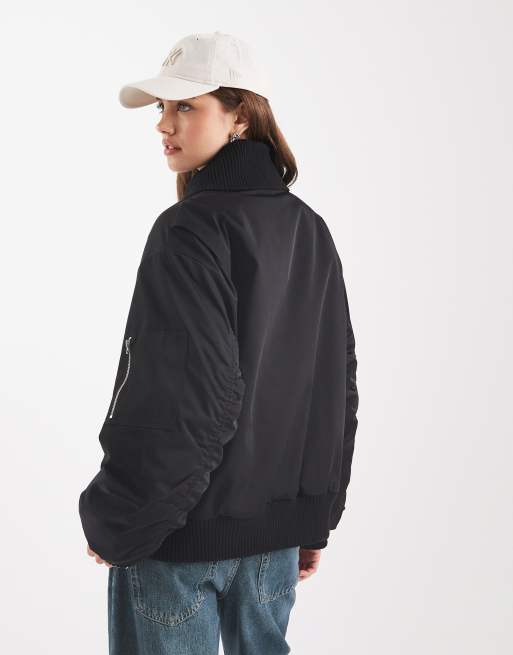 ASOS DESIGN knitted collar bomber jacket in black, 4 of 4