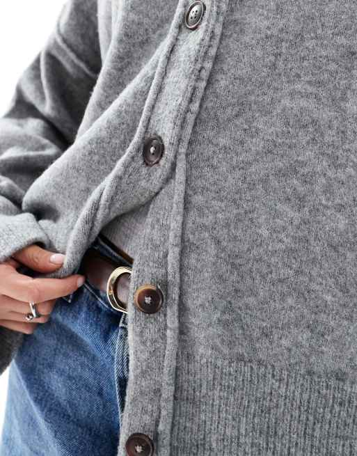 ASOS DESIGN knitted collar shirt cardigan with seam detail in grey