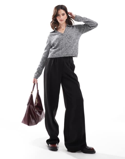 ASOS DESIGN knitted collar sweater in twist yarn in mono